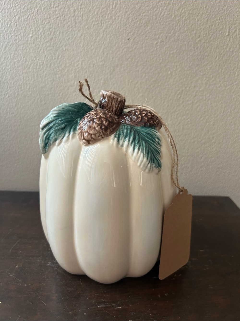 Fitz & Floyd Ceramic Pumpkin Off White Acorn New Thanksgiving Decor